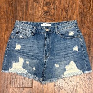 Kancan Medium Blue Distressed Denim Shorts